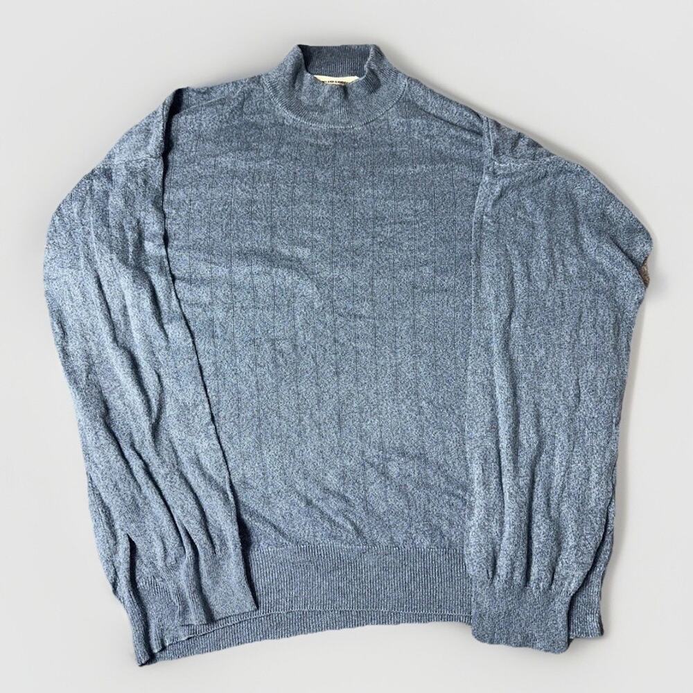 Pronto Uomo Blue Sweater Men's Large Made In Italy 90s Mock Neck Long Sleeve